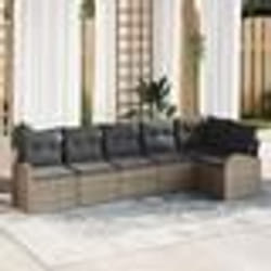 Ensemble de Canapé de Jardin 6 Pièces avec Coussins en Rotin Poly Gris