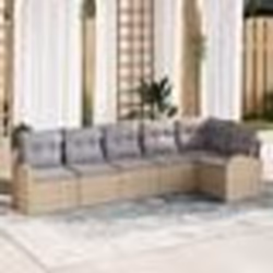 Ensemble de canapé de jardin 6 pièces avec coussins beige poly rotin