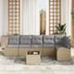 Ensemble de Canapé de Jardin 7 Pièces avec Coussins Noir Poly Rattan