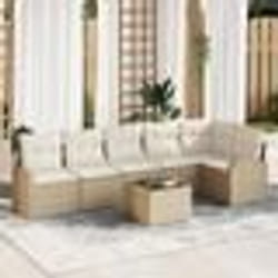 Canapé de Jardin de 7 pièces avec Coussins Brown Poly Rattan