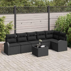 vidaXL Ensemble de canapé de jardin avec coussin 7 pcs Noir Poly rotin