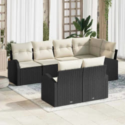 Ensemble de canapé de jardin 7 pièces avec coussins Noir Rotin Poly