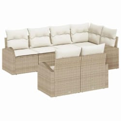 vidaXL Ensemble de canapé de jardin 7 pcs Beige et blanc Poly rotin