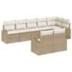 Ensemble de Canapé de Jardin 8 Pièces avec Coussins Beige Poly Rattan