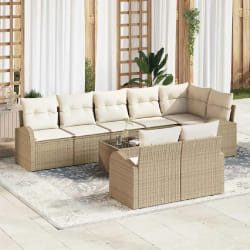 vidaXL Ensemble de canapé de jardin 9 pcs Beige et blanc Poly rotin