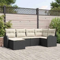 vidaXL Ensemble de canapé de jardin 6 pcs Noir et blanc Poly rotin