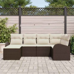 vidaXL Ensemble de canapé de jardin 6 pcs Marron et blanc Poly rotin