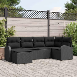 vidaXL Ensemble de canapé de jardin avec coussin 6 pcs Noir Poly rotin