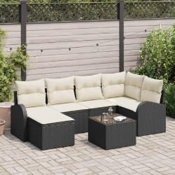 vidaXL Ensemble de canapé de jardin 7 pcs Noir et blanc Poly rotin