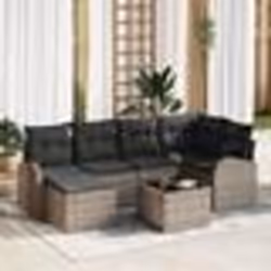 Ensemble de canapés de jardin 6 pièces avec coussins en rotin noir poly