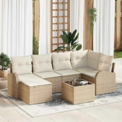vidaXL Ensemble de canapé de jardin 7 pcs Beige et blanc Poly rotin