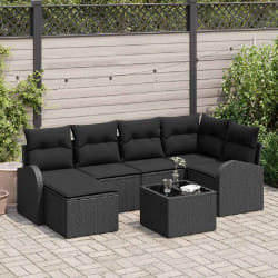 vidaXL Ensemble de canapé de jardin avec coussin 7 pcs Noir Poly rotin