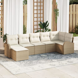 vidaXL Set de salon de jardin 7 pièces avec des coussins en poly rotin beige