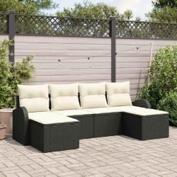 vidaXL Ensemble de canapé de jardin 6 pcs Noir et blanc Poly rotin