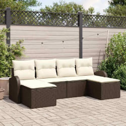 vidaXL Ensemble de canapé de jardin 6 pcs Marron et blanc Poly rotin