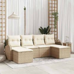 vidaXL Ensemble de canapé de jardin 6 pcs Beige et blanc Poly rotin