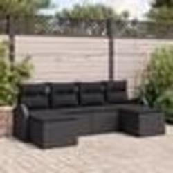 Ensemble de Canapé de Jardin 6 pièces avec Coussins en Poly Rattan Noir