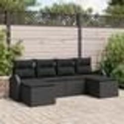 Ensemble de Canapé de Jardin 6 pièces avec Coussins en Poly Rattan Noir