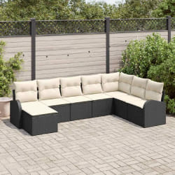 vidaXL Ensemble de canapé de jardin 8 pcs Noir et blanc Poly rotin