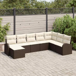 vidaXL Ensemble de canapé de jardin 8 pcs Marron et blanc Poly rotin