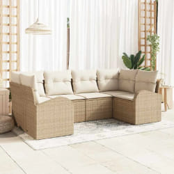 vidaXL Ensemble de canapé de jardin 6 pcs Beige Poly rotin
