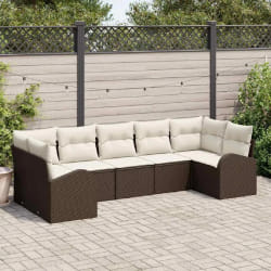 vidaXL Ensemble de canapé de jardin 7 pcs Marron et blanc Poly rotin