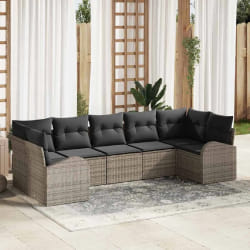 vidaXL Ensemble de canapé de jardin avec coussin 7 pcs Gris Poly rotin