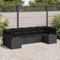 vidaXL Ensemble de canapé de jardin avec coussin 7 pcs Noir Poly rotin