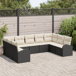 Vidaxl - Canapé jardin 9 pièces avec coussins poly rotin noir