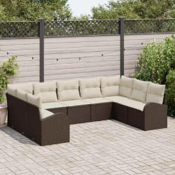 vidaXL Ensemble de canapé de jardin 9 pcs Marron et blanc Poly rotin