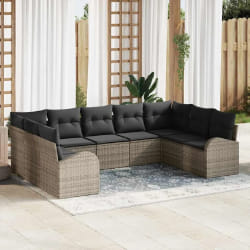 vidaXL Ensemble de canapé de jardin avec coussin 9 pcs Gris Poly rotin