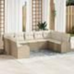 Ensemble de Canapés de Jardin 9 pièces avec Coussins Beige Poly Rattan