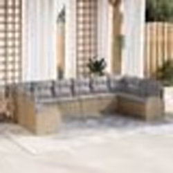 Ensemble de canapé de jardin 10 pièces avec coussins beige poly rattan