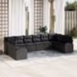 Ensemble de canapé de jardin 10 pièces avec coussins en rotin noir