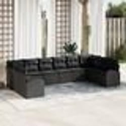 Ensemble de canapé de jardin 10 pièces avec coussins en rotin noir