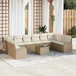 vidaXL Ensemble de canapé de jardin avec coussin 11 pcs Beige et crème