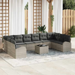vidaXL Ensemble de canapé de jardin avec coussin 11 pcs Gris clair