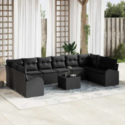 vidaXL Ensemble de canapé de jardin avec coussin 11 pcs Noir