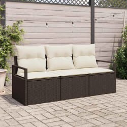 Ensemble de Canapé de Jardin 3 Pièces avec Coussins Marron Poly Rattan