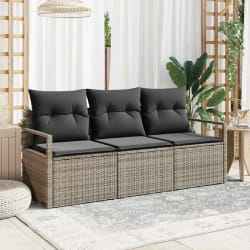 Canapé de jardin 3 pièces avec coussins gris poly rattan