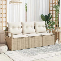 Ensemble de 3 pièces de canapé de jardin avec coussins Beige Poly Rattan