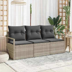 vidaXL Ensemble de canapé de jardin avec coussin 3 pcs Gris clair