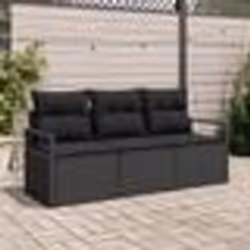 Ensemble de 3 Pièces de Canapé de Jardin avec Coussins Noir en Rattan Poly