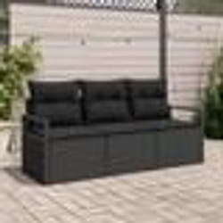 Ensemble de 3 Pièces de Canapé de Jardin avec Coussins Noir en Rattan Poly