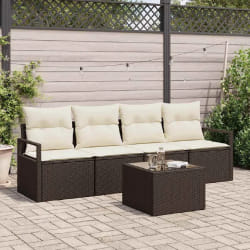 vidaXL Ensemble de canapé de jardin avec coussin 5 pcs Marron et Crème