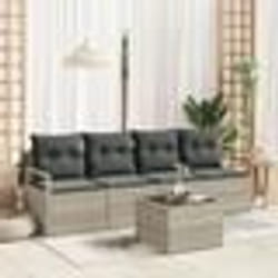 vidaXL Canapé de jardin 5 pièces avec coussins gris clair en poly rotin