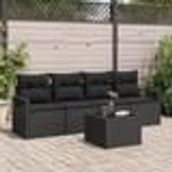 vidaXL Canapé de Jardin 5 Pièces avec Coussins Noirs en Poly Rattan