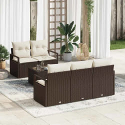 vidaXL Ensemble de canapé de jardin avec coussin 6 pcs Marron et Crème