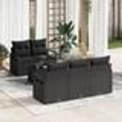 vidaXL Ensemble de canapé de jardin 6 pièces avec coussins en poly rotin noir