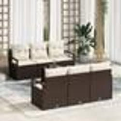 vidaXL Ensemble de canapé de jardin 7 pièces avec coussins en poly rotin marron